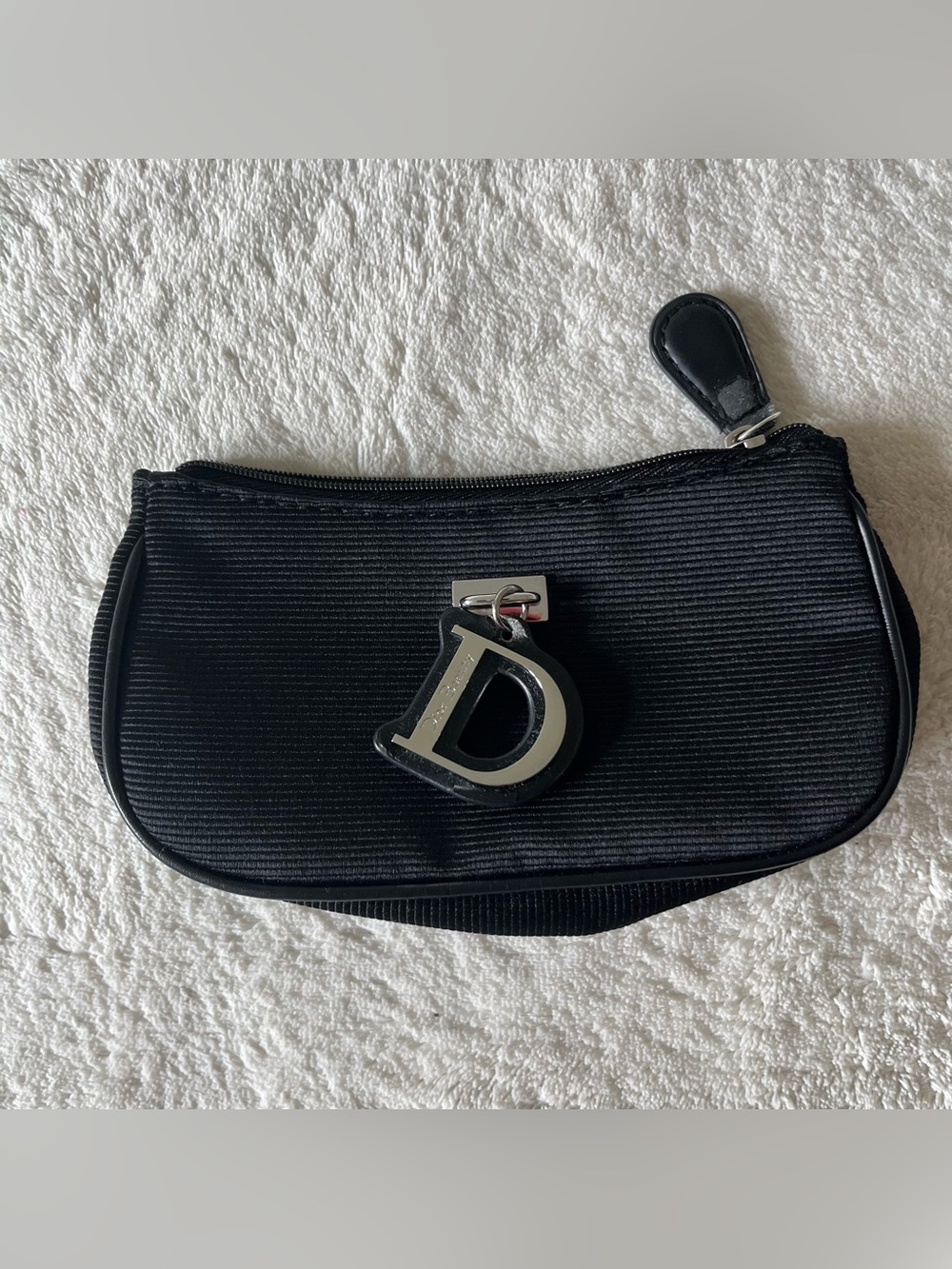 Christian Dior Black Ribbed Perfume Pouch with 'D' Charm